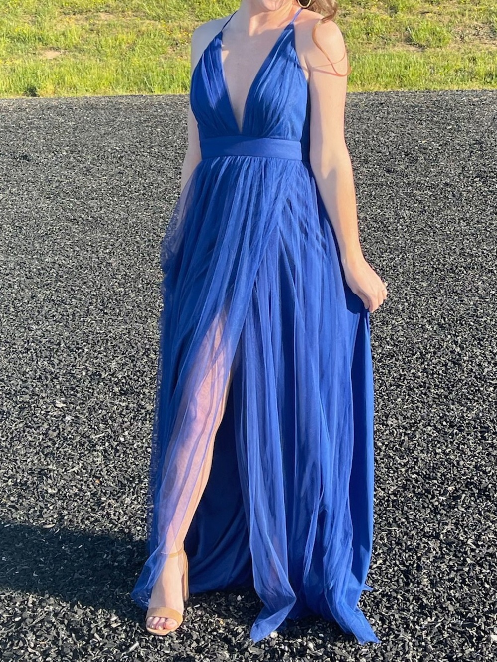 Windsor Royal Blue Tulle Dress with Spaghetti Straps